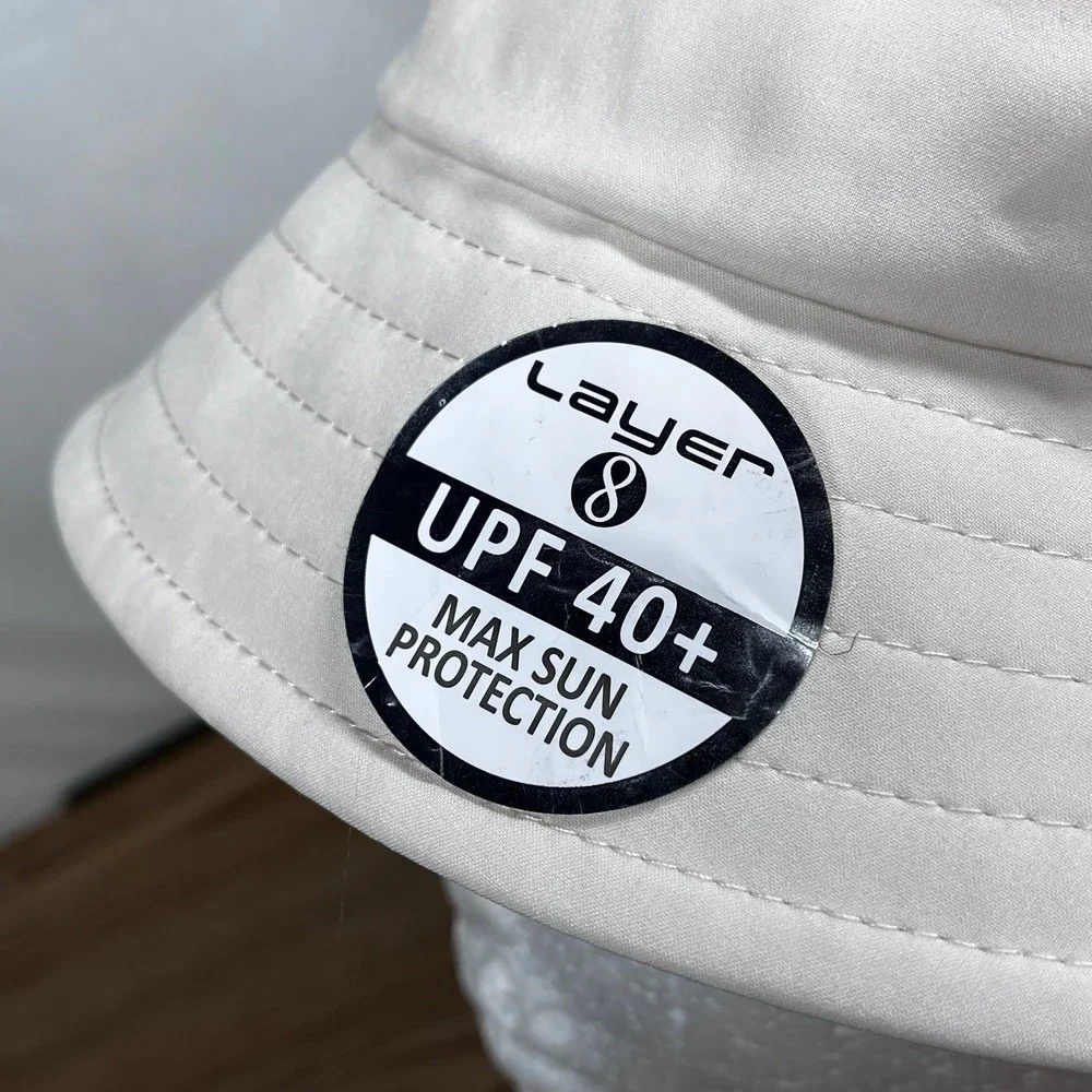 Layer 8 Women Top Knot Bucket Hat Cream UPF 40 One Size Adjustable Sun Hat